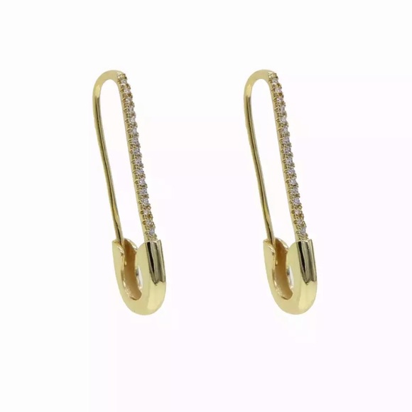 High Quality Safety Pin CZ Earrings - Picture 3 of 5